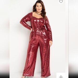 Eloquii Red Sequin Jumpsuit Plus Size Christmas Party New Years Eve